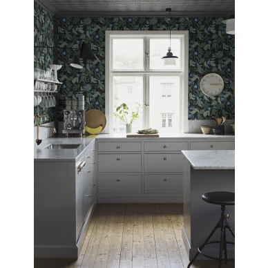 Figs keittiotapetti musta vihreavarinen lehtitapetti Borastapeterilta 2060 image