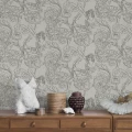 Floral Dream harmaa kukkatapetti olohuoneeseen Borastapeterilta 2064