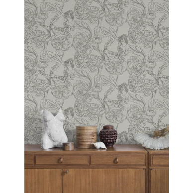 Floral Dream harmaa kukkatapetti olohuoneeseen Borastapeterilta 2064 image