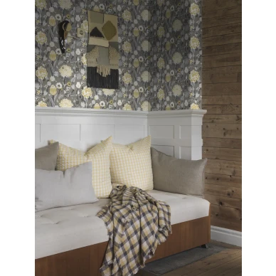 Makuuhuoneen tapetti Myrtle keltaisella ja harmaalla kukkakuviolla Borastapeterilta 2071 image