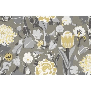 Myrtle keltainen harmaa kukkatapetti Borastapeterilta 2071 koko kuvio image