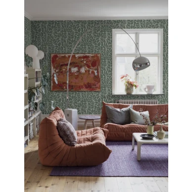 Vihrea olohuoneen tapetti My Secret Garden lehtikuvioilla Borastapeterilta 2073 image