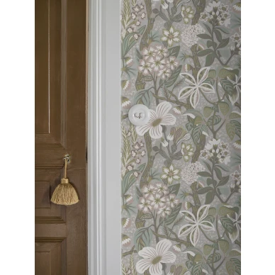 Friviva harmaa tiheakuvioinen kukkatapetti Borastapeterilta 2080 image