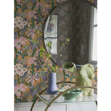 Olohuoneen tapetti Friviva varikas oranssi kukkatapetti Borastapeterilta 2079 image