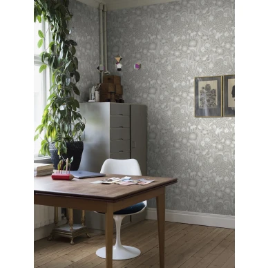 Pangsurr beige tiheakuvioinen kukkatapetti tyohuoneeseen Borastapeterilta 2085 image