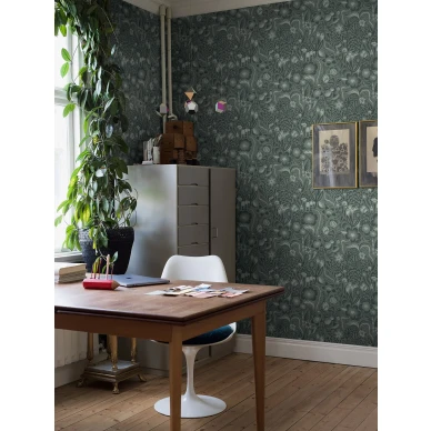 Tyohuoneen tapetti Pangsurr vihrealla kukkakuviolla Borastapeterilta 2083 image
