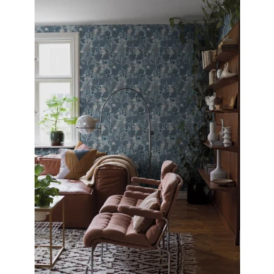 Olohuoneen tapetti Turgras sininen kukkatapetti Borastapeterilta 2091 image