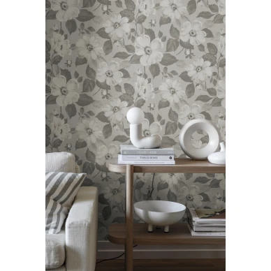 Alfred harmaa kukkainen tapetti Borastapeterilta 7410 image