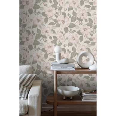 Olohuoneen tapetti Alfred roosa kukkakuvio Borastapeterilta 7411 image