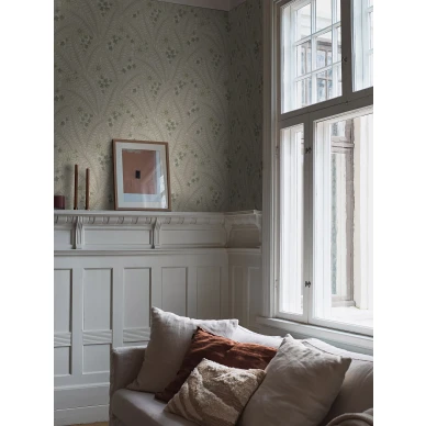 Beige tapetti Hidden Ivy lehtikuviolla olohuoneeseen Borastapeterilta 2252 kuva