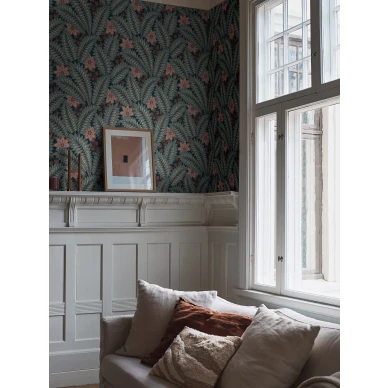 Olohuoneen tapetti Hidden Ivy sininen lehtikuvio Borastapeterilta 2251 kuva