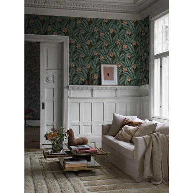 Olohuoneen tapetti Hidden Ivy vihrea lehtitapetti Borastapeterilta 2250 kuva