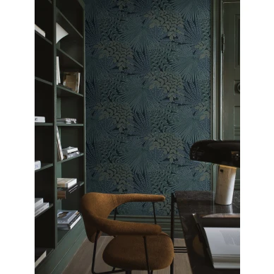 Sininen tapetti Velvet Leaves lehtikuviolla tyohuoneeseen Borastapeterilta 2261 image