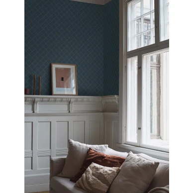 Sininen tapetti Golden Trellis ruudullinen kuvio Borastapeterilta 2265 image