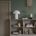 Graafinen tapetti Boxes sininen vihrea geometrinen kolmiulotteinen kuvio Borastapeterilta 2281