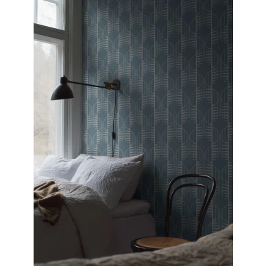 Makuuhuoneen tapetti Staircase sininen harmaa geometrinen kuvio Borastapeterilta 2282 kuva