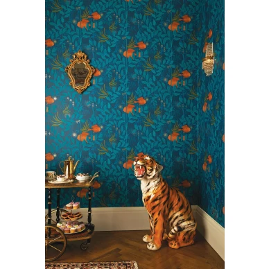 Olohuoneen tapetti Cole et Sonilta sininen oranssi kalakuvio Nautilus 103 4019 image