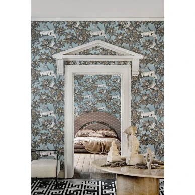 Makuuhuoneen tapetti Satara vaaleansininen leopardikuvio Cole et Sonilta 119 3012 image