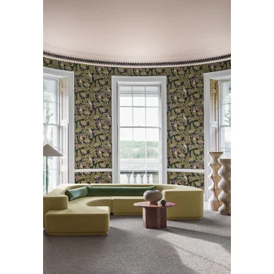 Olohuoneen tapetti Bush Baby vihrea musta lehtitapetti Cole et Sonilta 119 7031 kuva