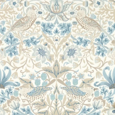 Simply Strawberry Thief sininen beige lintutapetti William Morrikselta 217060 image