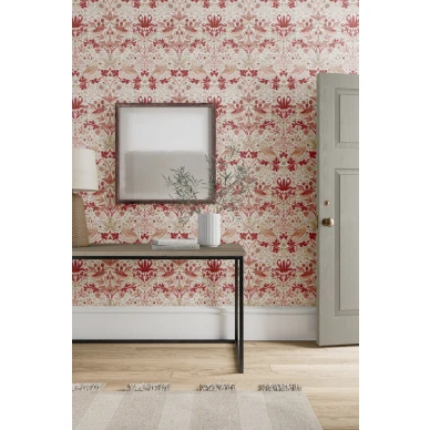 William Morris tapetti Strawberry Thief punaisella lintukuviolla 217059 image