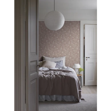 Makuuhuoneen tapetti Borastapeterilta vaaleanpunainen Angsblomma 3275 image