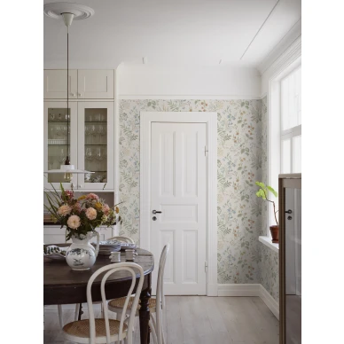 Keittion tapetti Borasilta beigella kukkakuviolla Folklore 3261 kuva