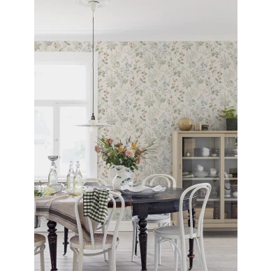 Ruokailuhuoneen tapetti Borasilta beigella kukkakuviolla Folklore 3261 kuva