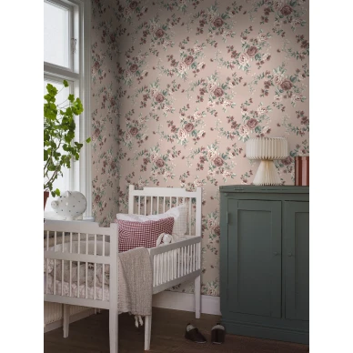 Lastentapetti Nomi roosalla kukkakuviolla Borastapetilta 7484 image