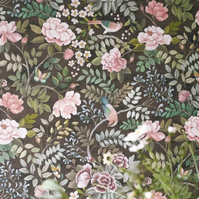 Designers Guildin romanttinen ruskea kukkatapetti Porcelaine de Chine image
