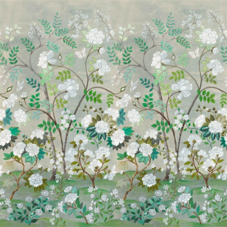 Fleur Orientale vihrea kukkatapetti Designers Guildilta kuva