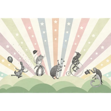 Circus pastellinvarinen sirkustapetti Rebel Wallsilta R18171 koko kuvio kuva