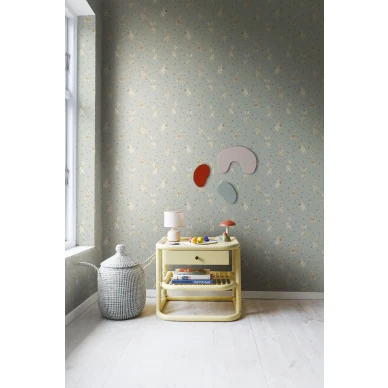 Rebel Wallsin vihrea lastentapetti Bunny Field R18082 image