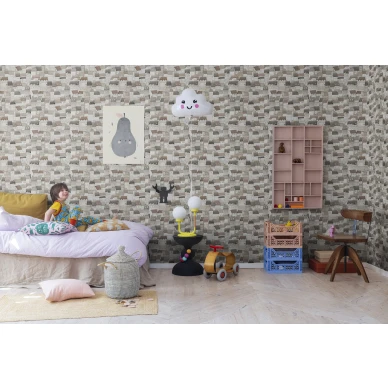 Lastenhuoneen beige talotapetti Dream Town Rebel Wallsilta R18093 image
