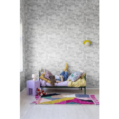Lastenhuoneen mustavalkoinen talotapetti Dream Town Rebel Wallsilta R18091 image