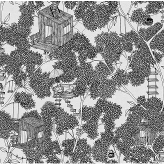 Treehouse mustavalkoinen puutapetti Rebel Wallsilta R18011 kuva