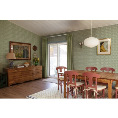 Ruokailuhuoneen tapetti Sandbergilta vihrea Lyckan S10153 kuva
