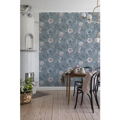 Sininen kukkatapetti ruokailuhuoneeseen Durolta Vildros 683 03 image