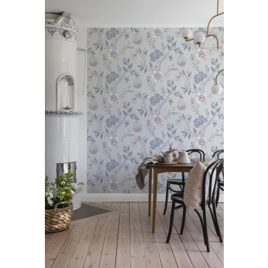 Vaaleansininen kukkatapetti Durolta Vildros 683 01 image