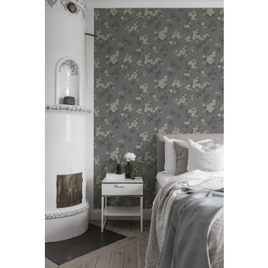 Duron makuuhuoneen tapetti Karin tummanharmaalla kukkakuviolla 679 04 kuva