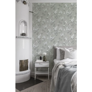 Harmaa kukkatapetti makuuhuoneeseen Durolta Karin 679 01 kuva