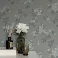 Romanttinen harmaa kukkatapetti Karin Durolta 679 01