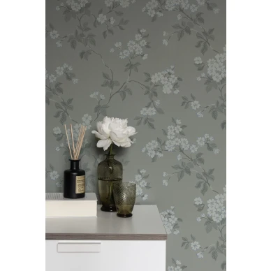 Romanttinen harmaa kukkatapetti Karin Durolta 679 01 kuva