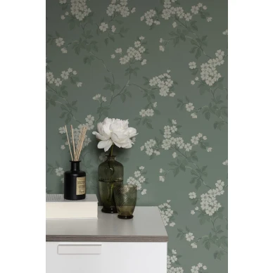 Vihrea kukkatapetti Karin Durolta 679 02 kuva