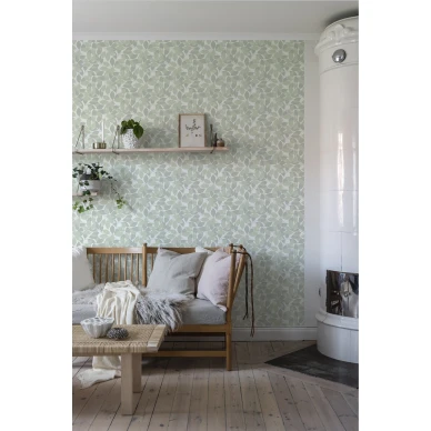 Olohuoneen vihrea lehtitapetti Durolta Augusti 676 02 image