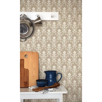 Beige keittiotapetti Durolta kuviollinen Hudiksvalls Teater 037 20 kuva