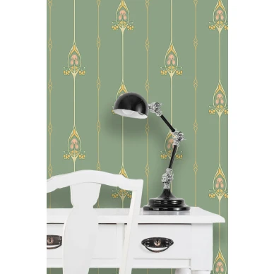 Vihrea kuvioitu raitatapetti Durolta Gamla Grand 087 19 image