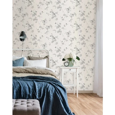Duron harmaa makuuhuoneentapetti romanttisella kukkakuviolla 387 02 kuva