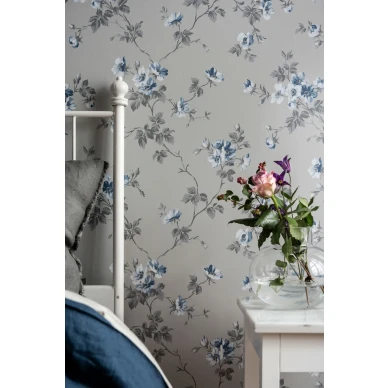 Duron harmaa sininen kukkatapetti Kristina 387 04 kuva