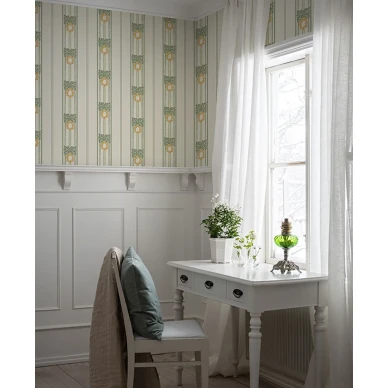 Keltainen vanhanaikainen raitatapetti Durolta Ramsjo 697 01 kuva